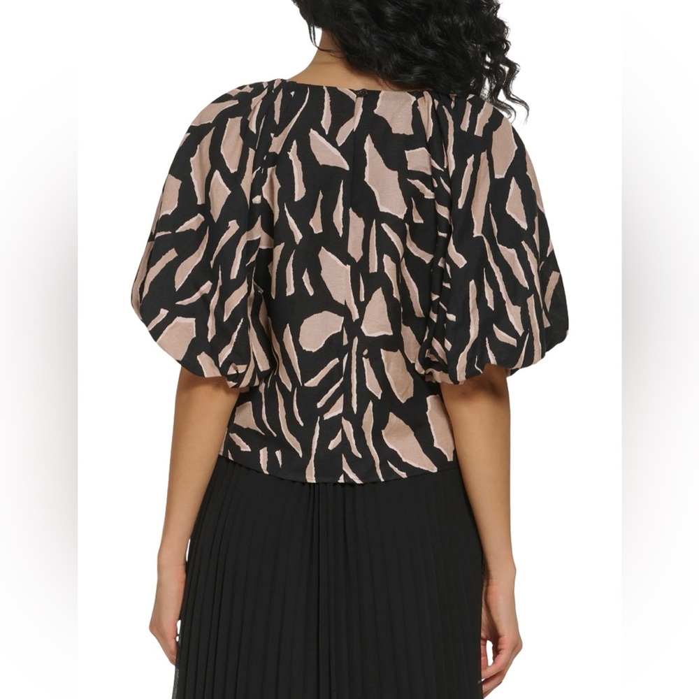 (NWT) DKNY - Women’s Abstract Print Puff Sleeve Linen Blend Blouse - Picture 5 of 16